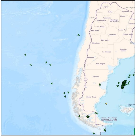 Gráfico de la situación de los buques pesqueros extranjeros en navegación provenientes del Océano Pacífico que posiblemente arriben a milla 201.