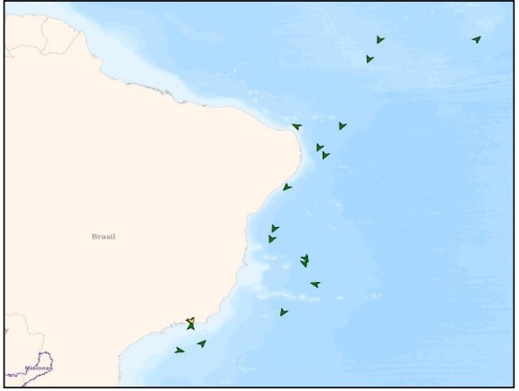 Gráfico de la situación de los buques pesqueros extranjeros en navegación provenientes del Océano Atlántico Norte que posiblemente arriben a milla 201.