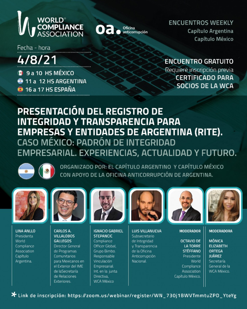 Próxima presentación del Registro de Integridad y Transparencia de la OA en  encuentro de la World Compliance Association 