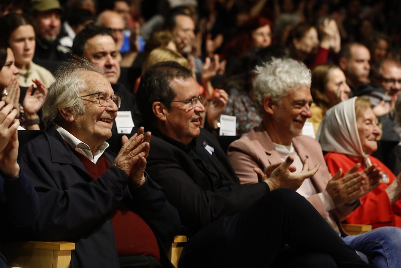 Adolfo Pérez Esquivel, Tristán Bauer, Claudio Martínez y Nora Cortiña