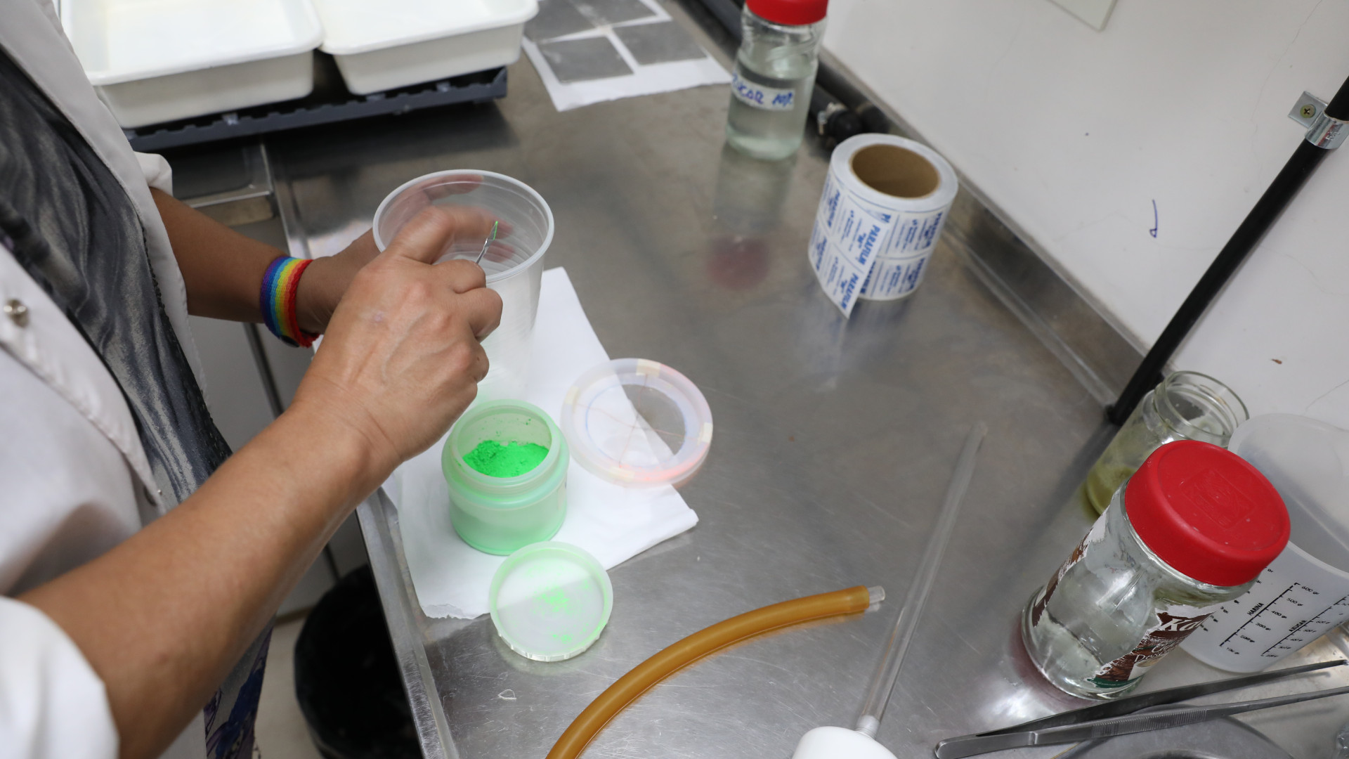 Se utiliza un colorante para marcar a los machos que luego son esterilizados para pruebas en el laboratorio y para su liberación.
