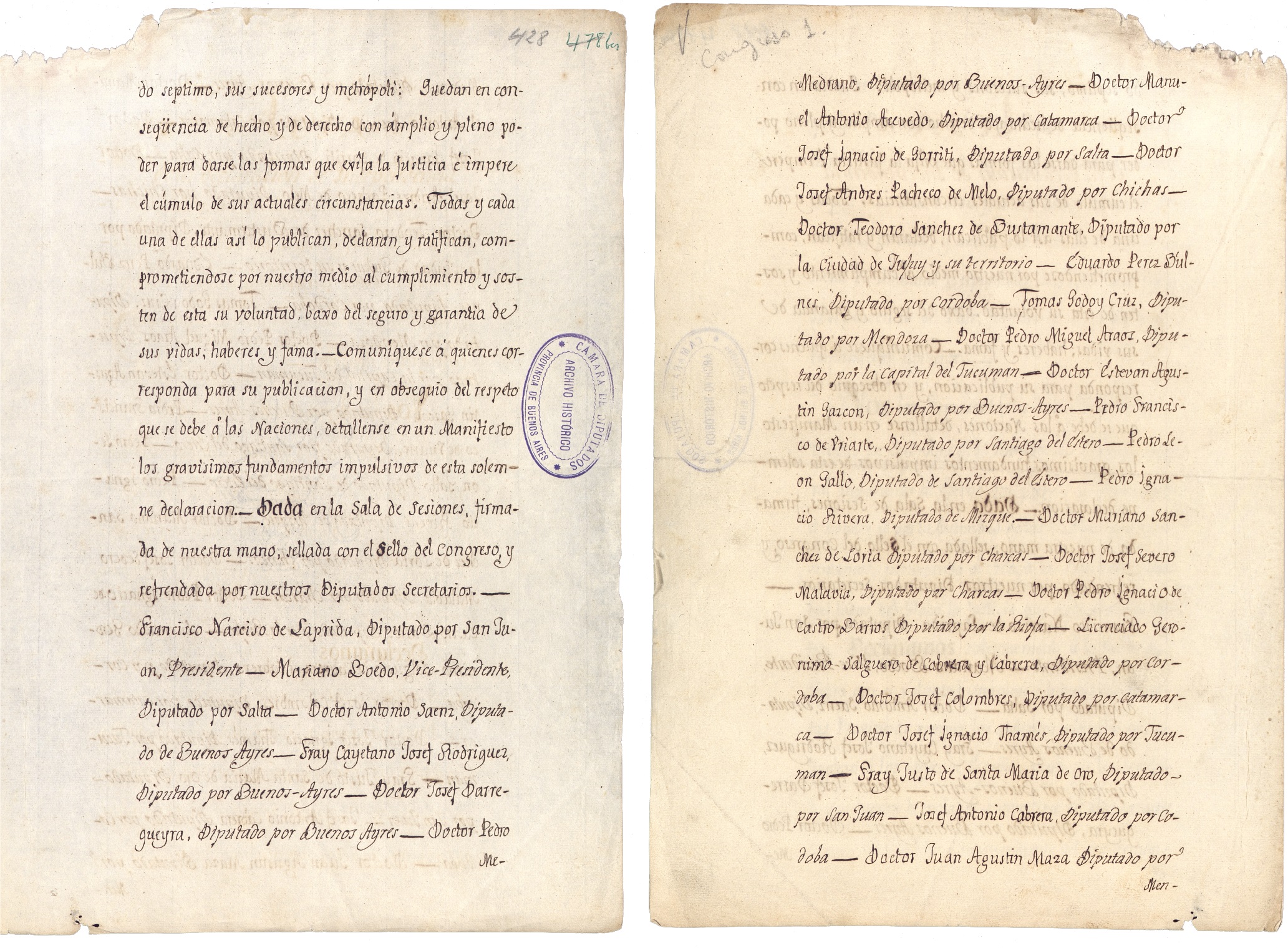 Acta de la Independencia. 1816 Texto alternativo 2