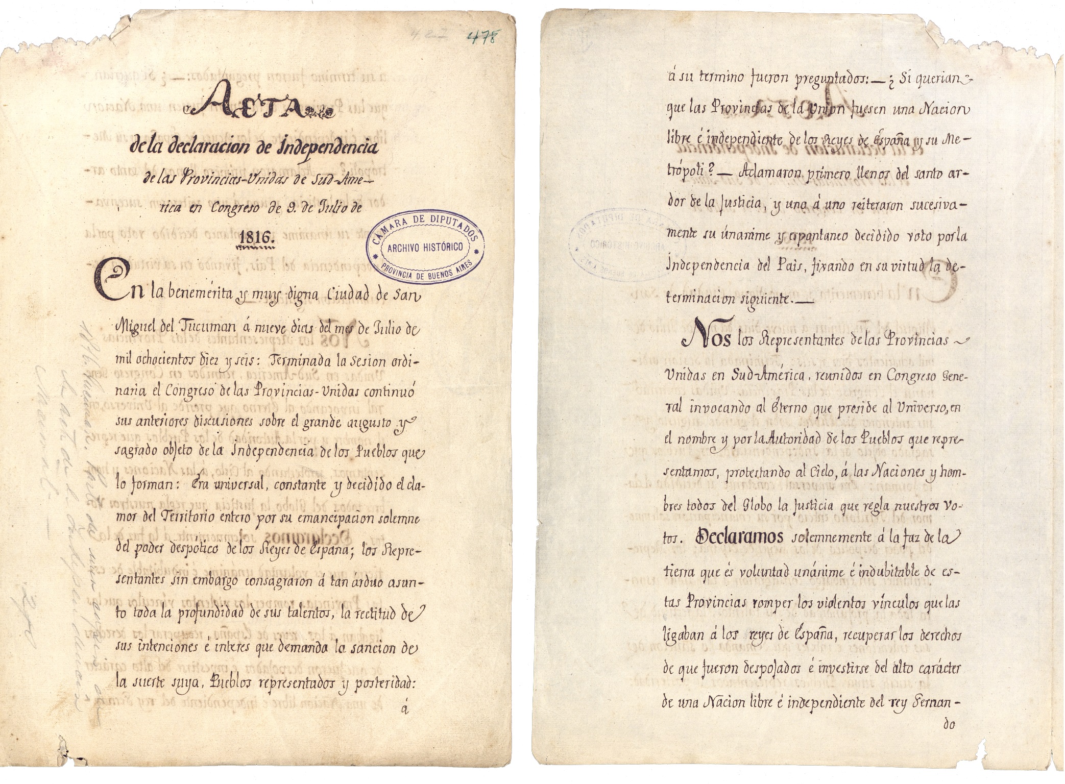Acta de la Independencia. 1816 Texto alternativo 1