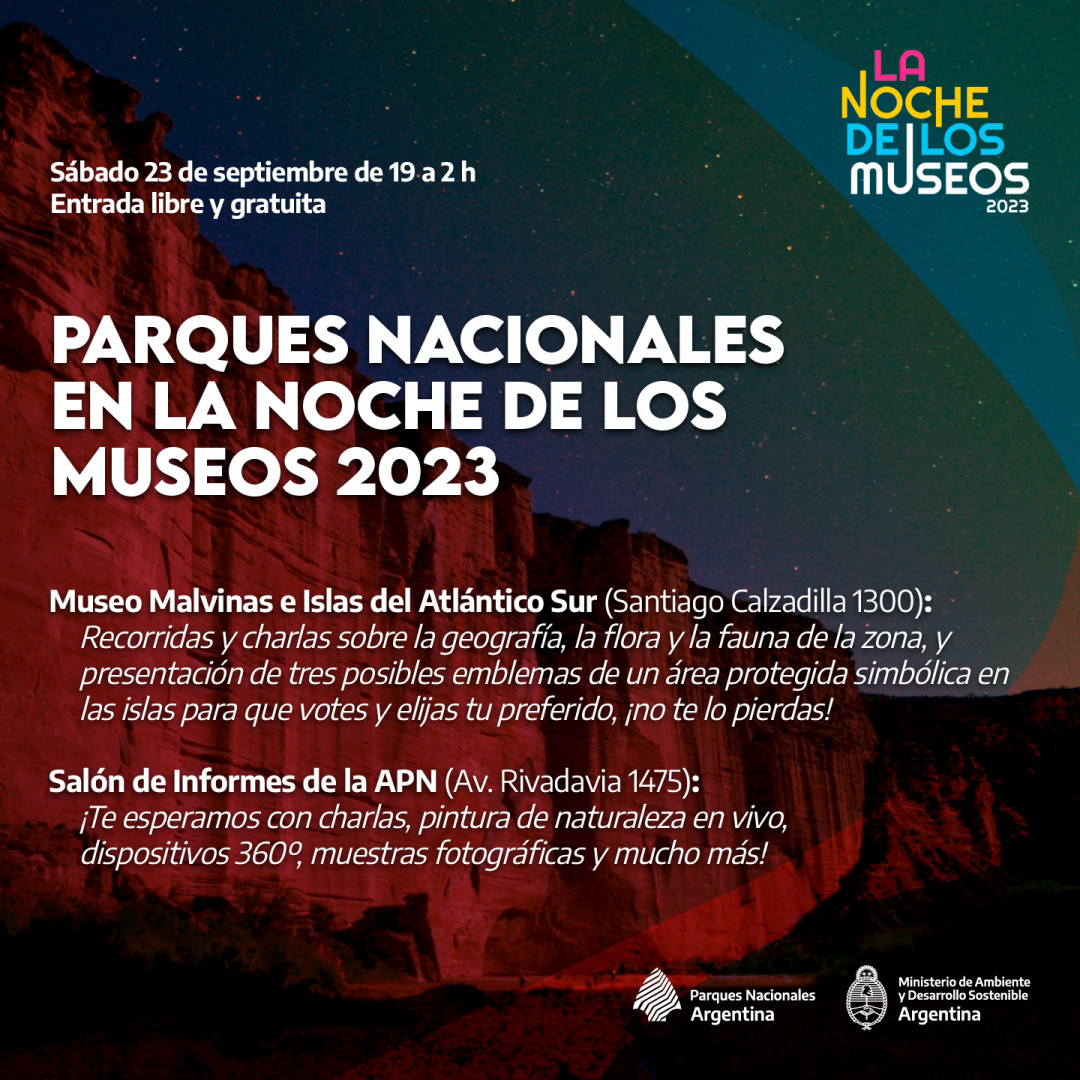 Flyer de actividades de la Noche de los Museos en Parques Nacionales