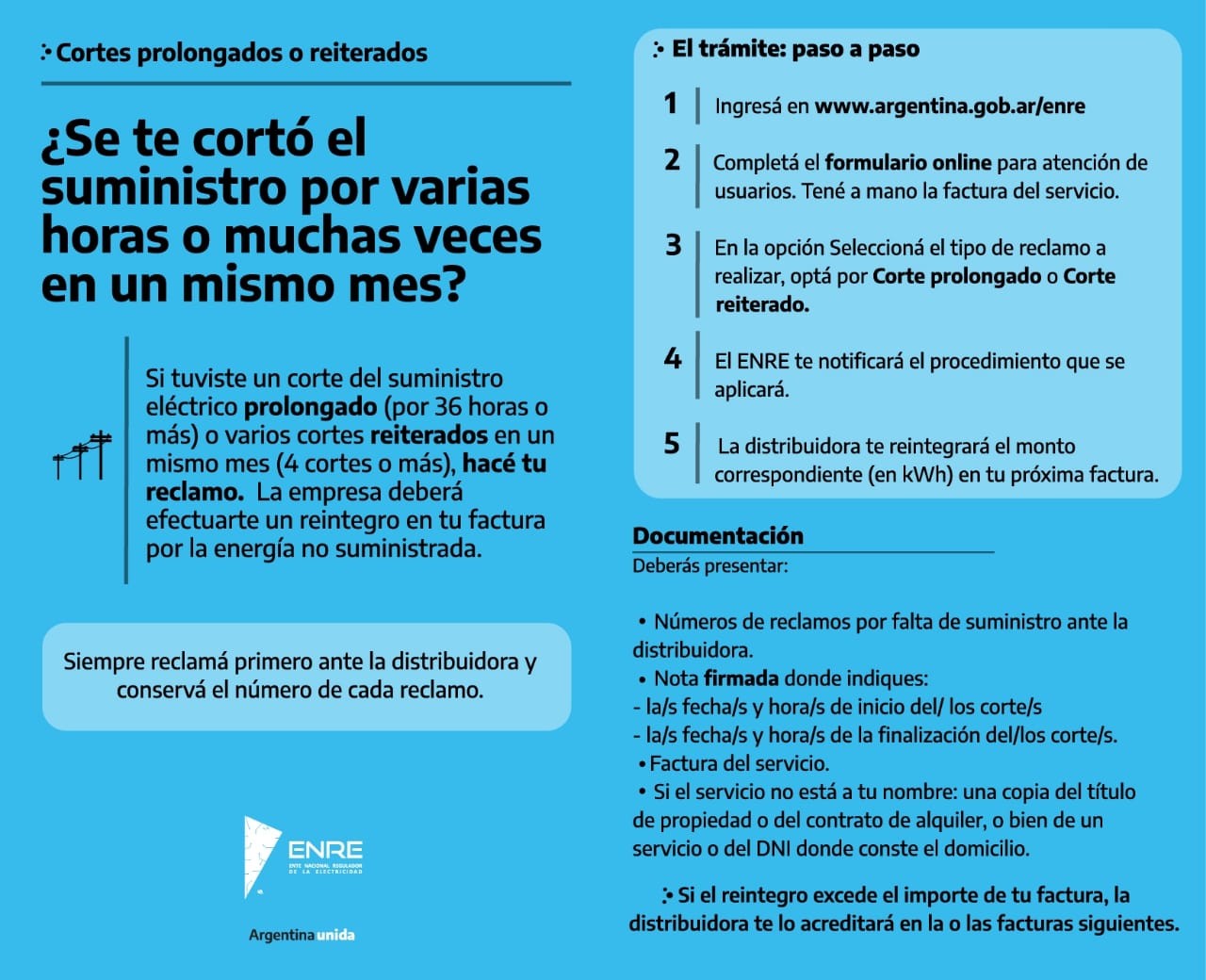 Cómo reclamar por cortes prolongados o reiterados. Síntesis