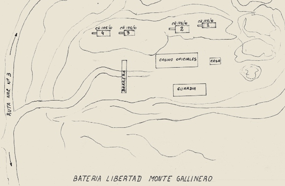 Croquis de la Batería Libertad en Monte Gallinero, Ushuaia