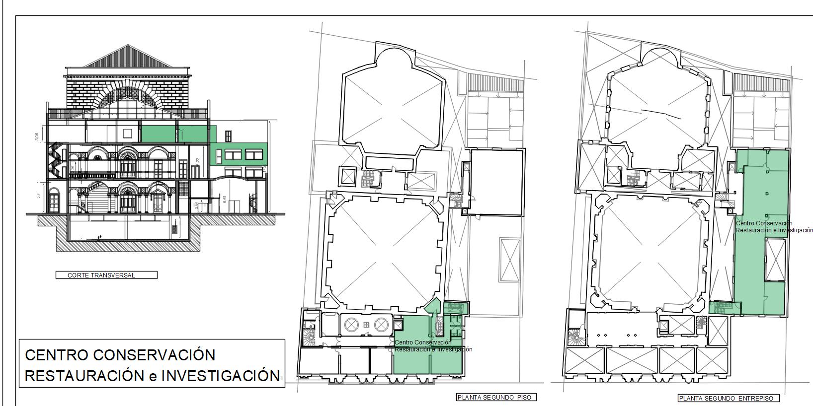 Plano del Taller de Conservación y Restauración en la Ex Biblioteca Nacional