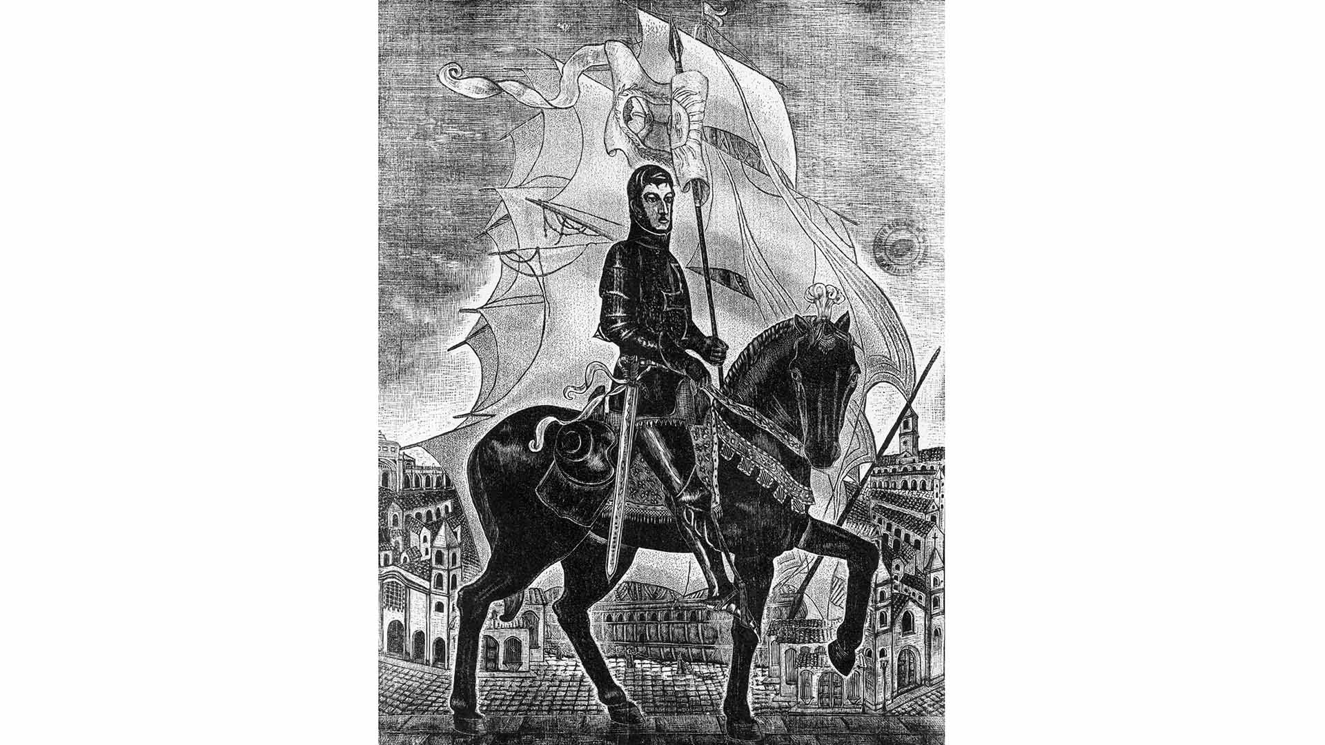 EL CABALLERO DE AMERICA. Proyectado y grabado por MARIA JOSEFA FRAXEDAS Texto alternativo 13