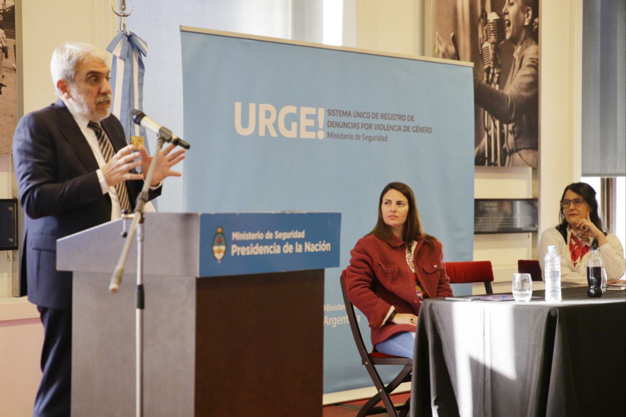 Imagen del ministro Aníbal Fernández durante su discurso