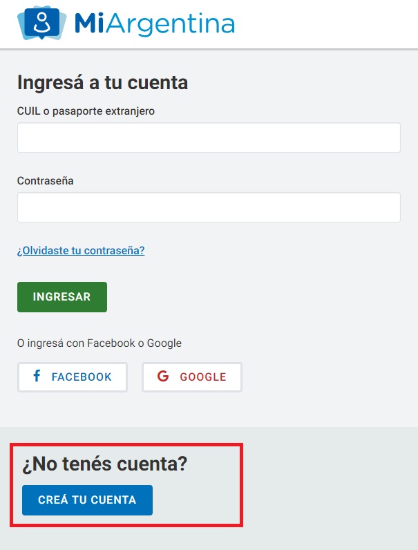 Quiero Crear Mi Cuenta | Argentina.gob.ar